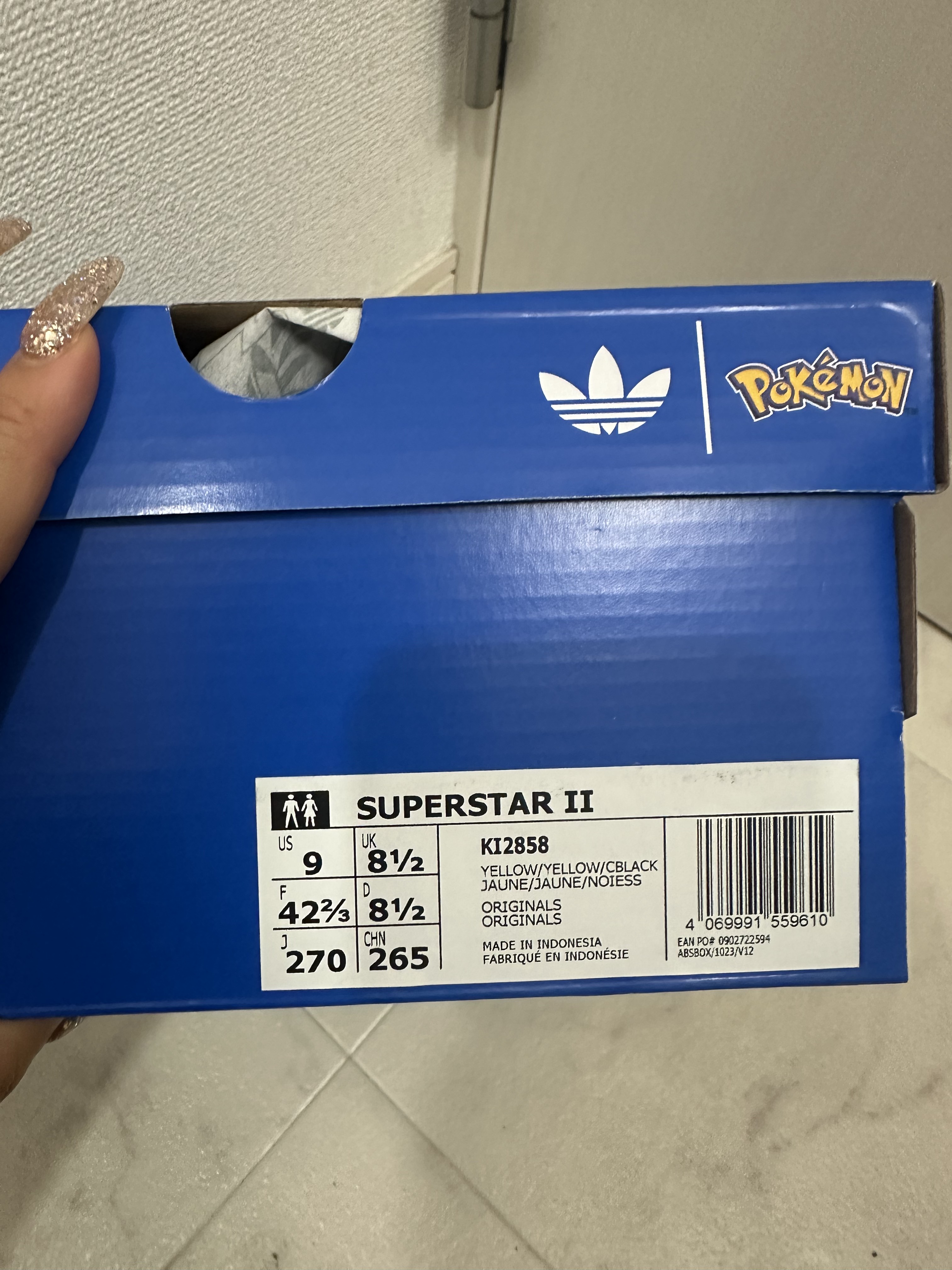 Pikachu adidas sneaker box size label